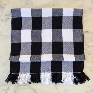 Soft Woven Black and White Checkered Large Scarf/Wrap With Fringe.